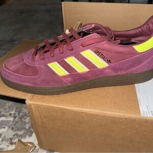 adidas Spezial Suede Sneaker in Burgundy and Neon Yellow
